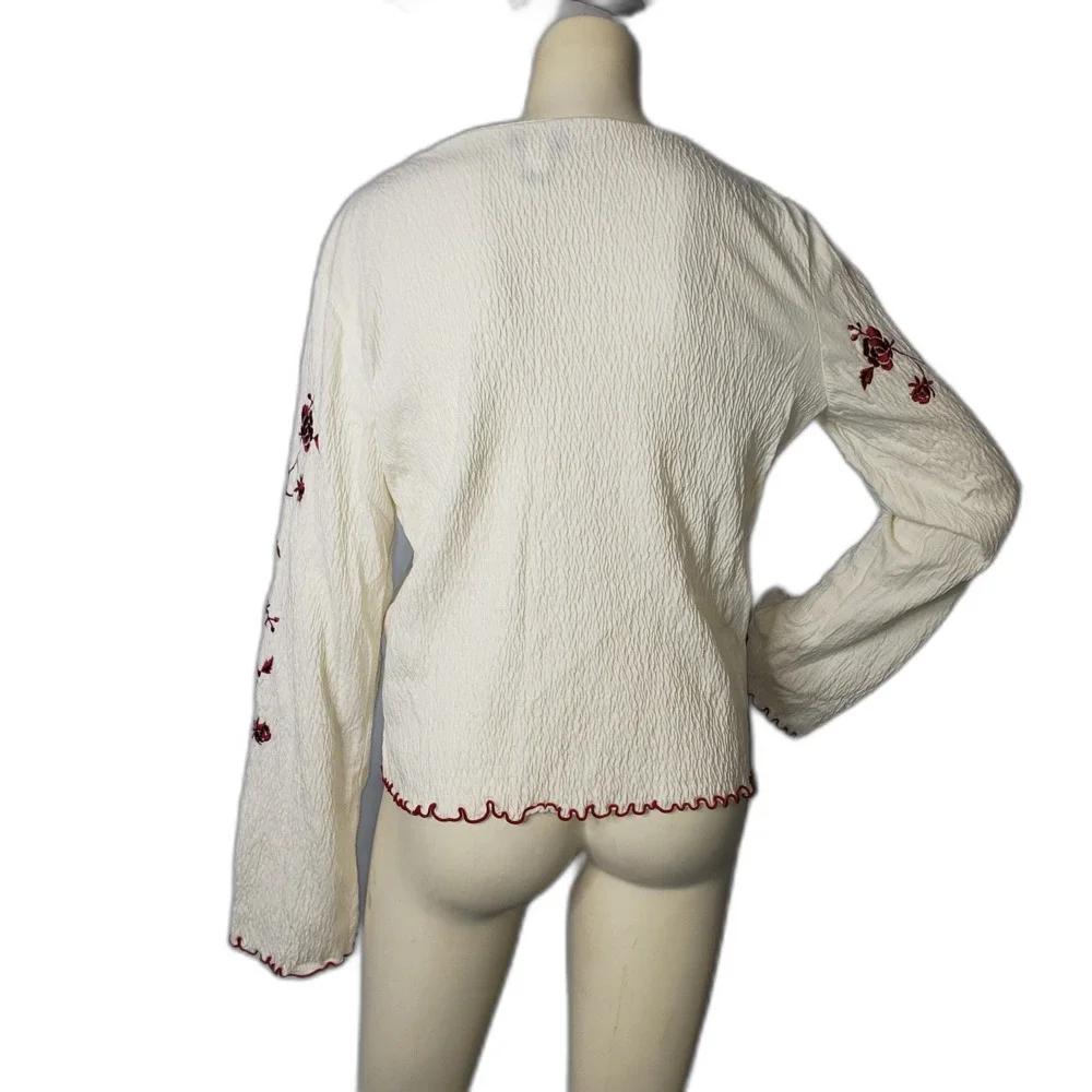 MODA INTERNATIONAL Long Sleeve Boho Enbroirdered Peasant Blouse Size Large - Picture 6 of 6
